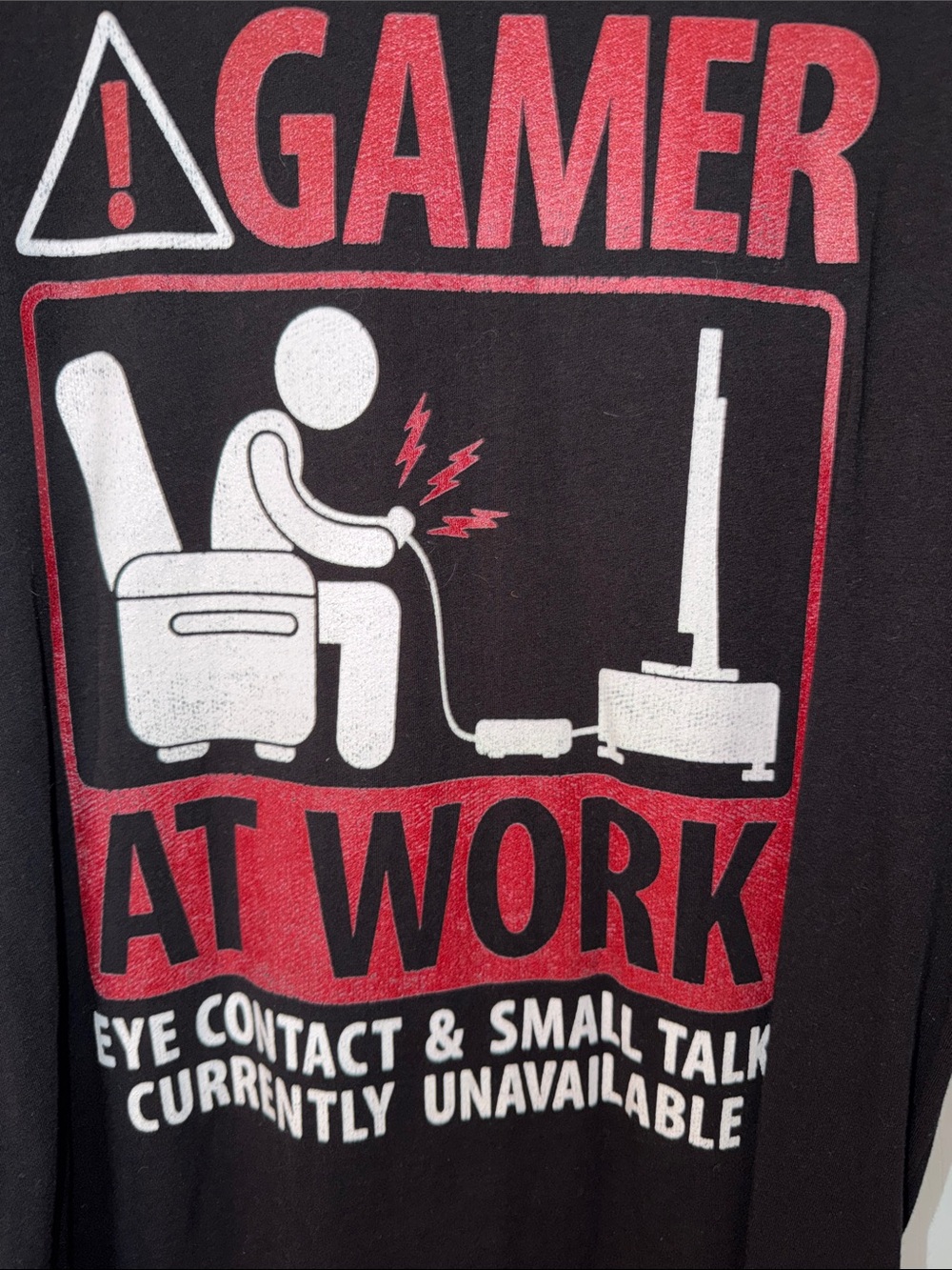 Men’s Black Tee shirt, Large, “Gamer at Work”